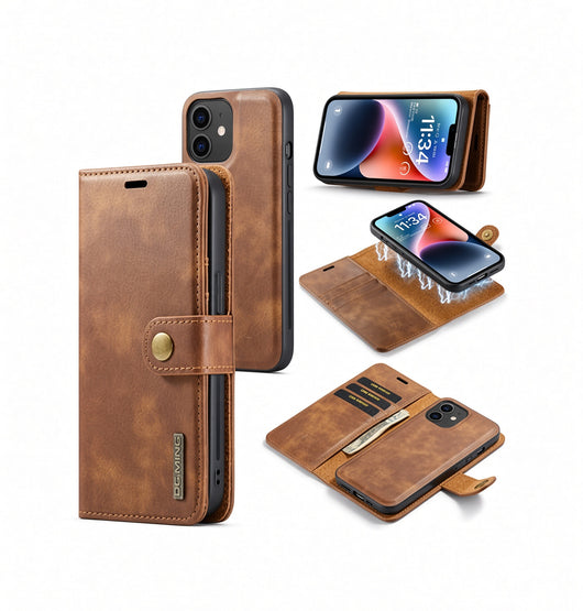 iPhone 12 | iPhone 12 - Vintage 2-i-1 læder etui (aftageligt cover) – Brun – DG.MING™ - DELUXECOVERS.DK