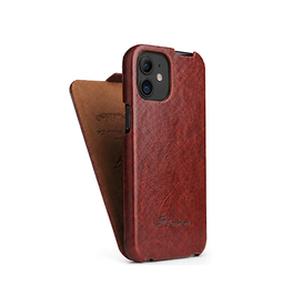 iPhone 12 Mini | iPhone 12 Mini - Fierre Shann™ Vertikal Ægte Læder Flipcover - Rød - DELUXECOVERS.DK