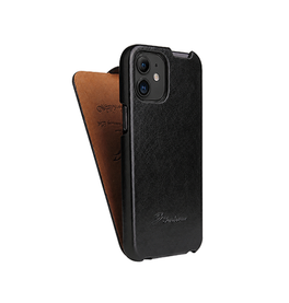iPhone 12 Mini | iPhone 12 Mini - Fierre Shann™ Vertikal Ægte Læder Flipcover - Sort - DELUXECOVERS.DK