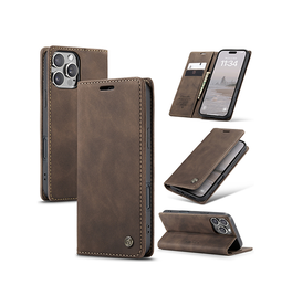iPhone 15 Pro | iPhone 15 Pro - CaseMe™ Noble Læder Etui / Pung - Mørkebrun - DELUXECOVERS.DK