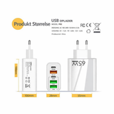 Vægoplader | 65W USB-C PD vægoplader + QC 3.0 (multiport) - Hvid - DELUXECOVERS.DK