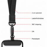 Universal Kort Strop til Mobil & iPhone - Sort