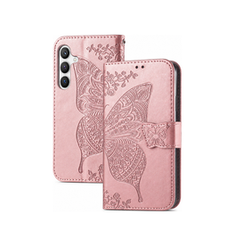 Samsung Galaxy S25 Plus | Samsung Galaxy S25 Plus - BUTTERFLY™ Læder Etui / Taske M. Pung - Rose - DELUXECOVERS.DK