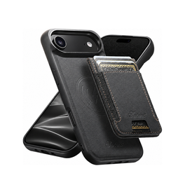 iPhone 17 Air | iPhone 17 Air - Suteni® PU-Lædercover m. Aftagelig Kortholder – Sort - DELUXECOVERS.DK