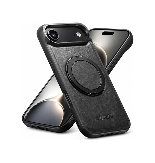 iPhone 17 Air | iPhone 17 Air - Suteni® 360° vegan-læder cover M. MagSafe - Sort - DELUXECOVERS.DK