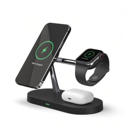 3-i-1 & Multi-Ladestationer | 3-i-1 MagSafe Oplader til iPhone, Watch & AirPods - 15W - Sort - DELUXECOVERS.DK