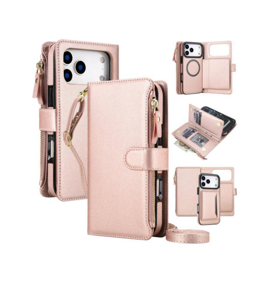 iPhone 18 Pro | iPhone 18 Pro - Nora™ 2-i-1 Wallet Cover (aftageligt cover) – Rosa - DELUXECOVERS.DK