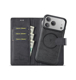 iPhone 17 Pro Max - Fierre Shann™ Vegan læder etui (aftageligt cover) – Sort