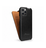 iPhone 12 Pro Max | iPhone 12 Pro Max - Fierre Shann™ Vertikal Ægte Læder Flipcover - Sort - DELUXECOVERS.DK