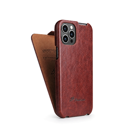 iPhone 12 Pro | iPhone 12 Pro - Fierre Shann™ Vertikal Ægte Læder Flipcover - Rød - DELUXECOVERS.DK