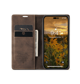 iPhone 15 Pro Max | iPhone 15 Pro Max - CaseMe™ Noble Læder Etui / Pung - Mørkebrun - DELUXECOVERS.DK