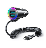 USB oplader | JOYROOM™ | 2-i-1 USB-A Oplader til Bil M. (Lightning Kabel) - Sort - DELUXECOVERS.DK