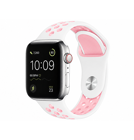 Apple Watch 42-49mm | Apple Watch (42/44/SE/45/46/49mm) - 4Run™ Silikone Løbe Sportsrem - Rose/Hvid - DELUXECOVERS.DK