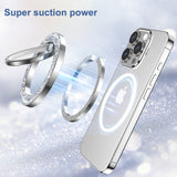 Diamant Mobil Finger Ring Stander/Holder - MagSafe Kompatibel - Sølv