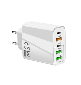 Vægoplader | 65W QuickCharge 3.0 & PD Multi-Port Vægoplader - Hvid - DELUXECOVERS.DK