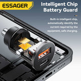 USB oplader | ESSAGER™ | 45W - Hurtig Biloplader - USB-A & USB-C - Sort - DELUXECOVERS.DK