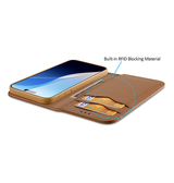 iPhone 16e | iPhone 16e - DUX DUCIS® Ægte Læder Etui M. Kortholder - Brun - DELUXECOVERS.DK