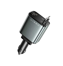 USB oplader | Biloplader M. udtrækkelig USB-C & Lightning - 100W - LISEN™ - DELUXECOVERS.DK