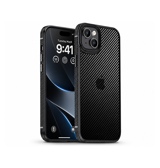 iPhone 15 Plus | iPhone 15 Plus - iPAKY™ Full Carbon Stødsikkert Cover - Sort - DELUXECOVERS.DK