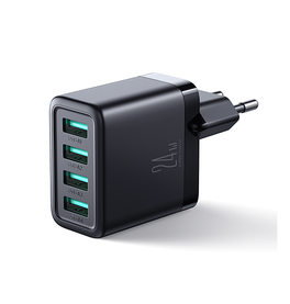 Vægoplader | JOYROOM™ | 4 Port USB Hurtig Oplader - 24W - Sort - DELUXECOVERS.DK