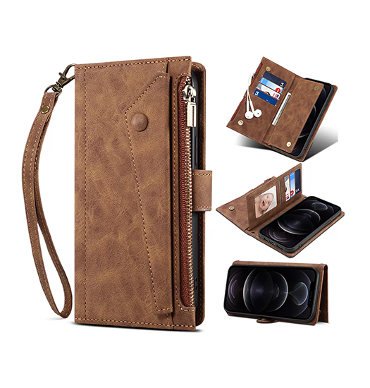 iPhone 16 Pro Max | iPhone 16 Pro Max - ESEBLE™ Vegan-Læder Cover Etui M. Pung - Brun - DELUXECOVERS.DK