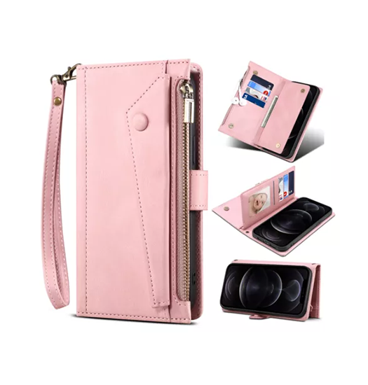 iPhone 16 Pro Max | iPhone 16 Pro Max - ESEBLE™ Vegan-Læder Cover Etui M. Pung - Lyserød - DELUXECOVERS.DK