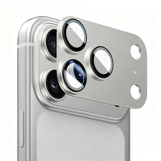 iPhone Beskyttelsesglas | iPhone 18 Pro Max - Kalebol™ Metal Kamera Linse Beskyttelsesglas - Sølv - DELUXECOVERS.DK