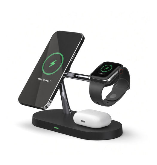 3-i-1 & Multi-Ladestationer | 3-i-1 MagSafe Oplader til iPhone, Watch & AirPods - 15W - Sort - DELUXECOVERS.DK
