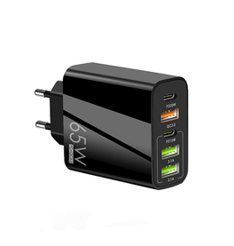 Vægoplader | 65W USB-C PD vægoplader + QC 3.0 (multiport) - Sort - DELUXECOVERS.DK