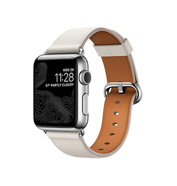 Apple Watch 42mm | Apple Watch (42/44/SE/45mm & Ultra) - Deluxe™ Classic Ægte Læder Rem - Snow - DELUXECOVERS.DK