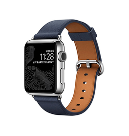 Apple Watch 38mm | Apple Watch (38/40/SE/41mm) - Deluxe™ Classic Ægte Læder Rem - Navy - DELUXECOVERS.DK