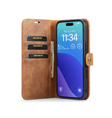 iPhone 16 Pro Max | iPhone 16 Pro Max - DG.MING™ Vintage 2-In-1 Læder Etui M. Cover - Brun - DELUXECOVERS.DK