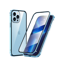 iPhone 15 Pro Max | iPhone 15 Pro Max - Full 360⁰ Cover Magnetisk m. Beskyttelseglas - Sierra Blue - DELUXECOVERS.DK