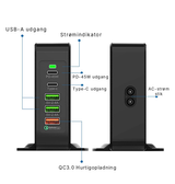 USB Strømstationer | VoltDock 75W – PD & QC 3.0 Ladestation (2× USB-C + 3× USB-A) - DELUXECOVERS.DK