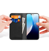 iPhone 16e | iPhone 16e - DUX DUCIS® Ægte Læder Etui M. Kortholder - Sort - DELUXECOVERS.DK