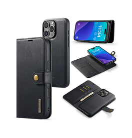 iPhone 16 Pro | iPhone 16 Pro - DG.MING™ Vintage 2-In-1 Læder Etui M. Cover - Sort - DELUXECOVERS.DK