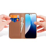 iPhone 16e | iPhone 16e - DUX DUCIS® Ægte Læder Etui M. Kortholder - Brun - DELUXECOVERS.DK