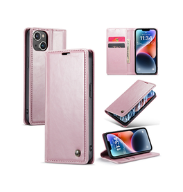 iPhone 15 Plus | iPhone 15 Plus - CaseMe™ Oil Wax Læder Flipcover - Rose - DELUXECOVERS.DK