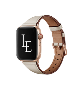 Apple Watch 38-42mm | Apple Watch (38/40/SE/41/42mm) - L'Empiri™ Thin Ægte Læder Rem - Elfenben - DELUXECOVERS.DK