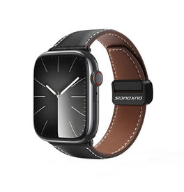 Apple Watch 42mm | Apple Watch (42/44/SE/45/46/49mm) - DUX DUCIS® M-Buckle Ægte Læder Rem - Sort - DELUXECOVERS.DK