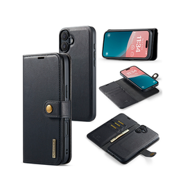 iPhone 16 Plus | iPhone 16 Plus- DG.MING™ Vintage 2-In-1 Læder Etui M. Cover - Sort - DELUXECOVERS.DK