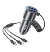 USB oplader | WEKOME™ 2-i-1 USB-A Oplader til bil M. 3 stik - 33W - Sort - DELUXECOVERS.DK