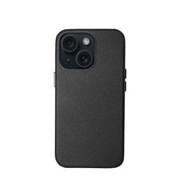 iPhone 15 Plus | iPhone 15 Plus - DELUXE™ Grain Læder Bagside Cover - Sort - DELUXECOVERS.DK