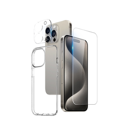 iPhone 15 Pro Max | iPhone 15 Pro Max - 3-i-1 Beskyttelsesæt Cover & Beskyttelsesglas - DELUXECOVERS.DK