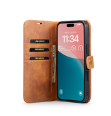 iPhone 16 | iPhone 16 - DG.MING™ Vintage 2-In-1 Læder Etui M. Cover - Brun - DELUXECOVERS.DK