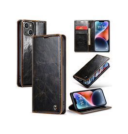 iPhone 15 Plus | iPhone 15 Plus - CaseMe™ Oil Wax Læder Flipcover - Coffee - DELUXECOVERS.DK