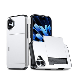 iPhone 16 | iPhone 16 - Deluxe™ Håndværker Cover M. Kortholder - Sølv - DELUXECOVERS.DK