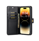 iPhone 15 Pro Max | iPhone 15 Pro Max - DG.MING™ Vintage 2-In-1 Læder Etui M. Cover - Sort - DELUXECOVERS.DK