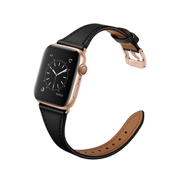 Apple Watch (42/44/SE/45mm & Ultra) -  L'Empiri™ Thin Ægte Læder Rem - Mat Sort