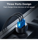 USB oplader | JOYROOM™ | 3 Port USB-A Oplader til Bil - 17W - Sort - DELUXECOVERS.DK